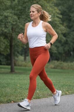 Lezat Eco Active Textured Athletic High Waist Soft Rib Rust Leggings-Extra Large